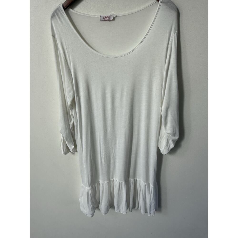 Scandal Womens Cotton Dress S/M Cloud White Roll Tab Sleeve Tunic Lagenlook